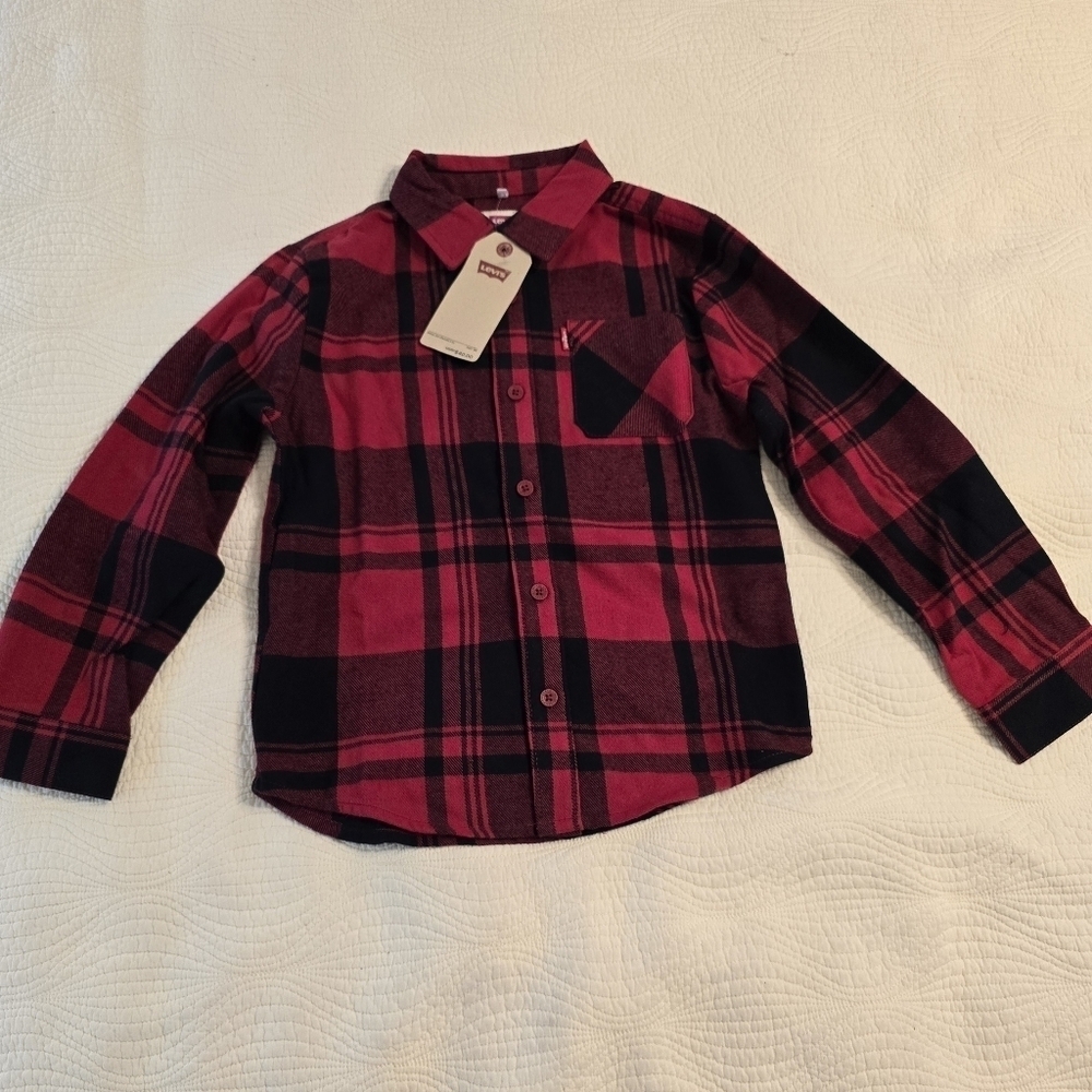 NWT Levi's Boys Flannel Button Down Long Sleeve Plaid Shirt
